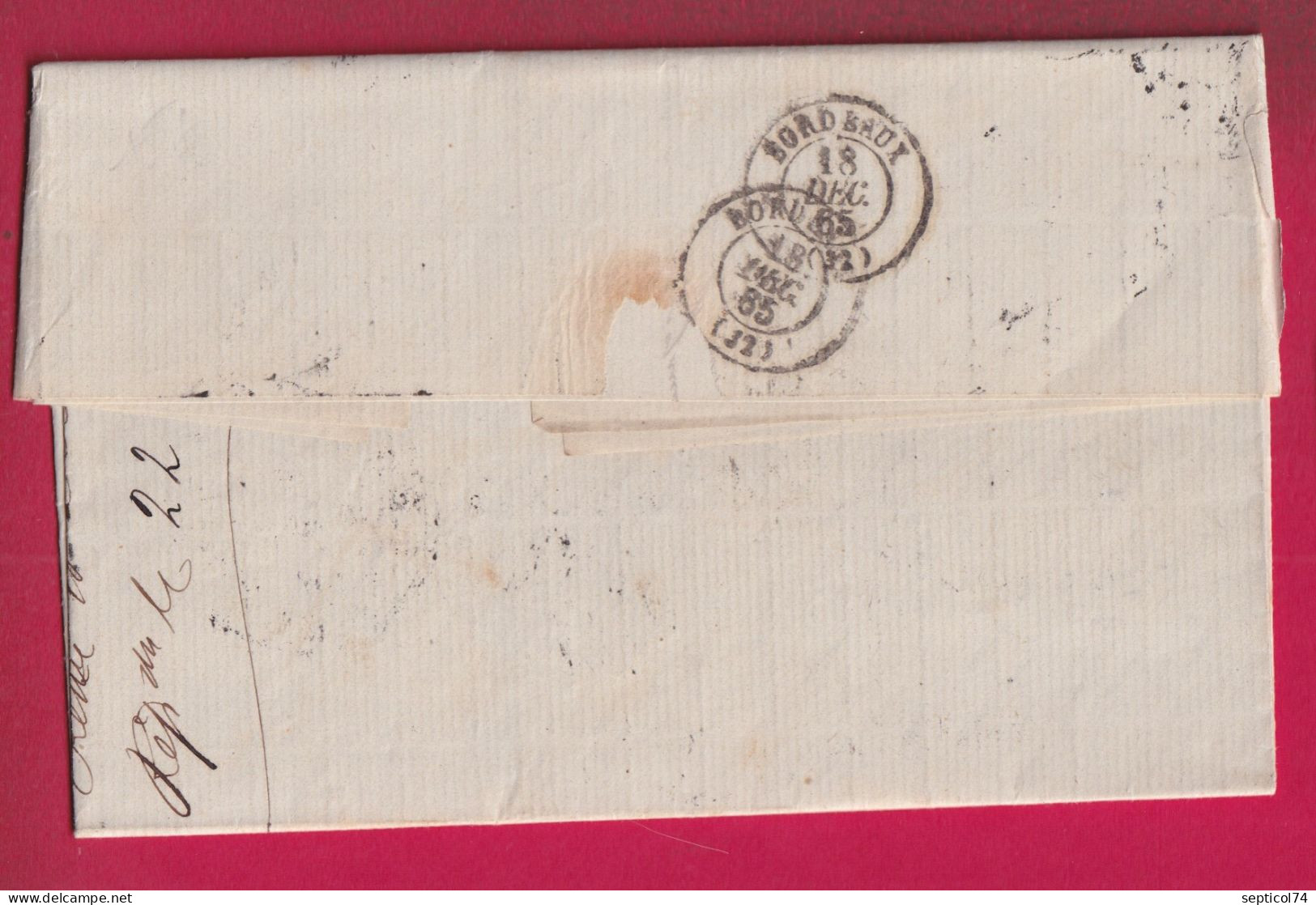 CAD CORREIO DA BAHIA BRAZIL 1865 NAVIRE GUIENNE ENTREE BORDEAUX 1 GIRONDE  POUR BORDEAUX LETTRE - Prephilately