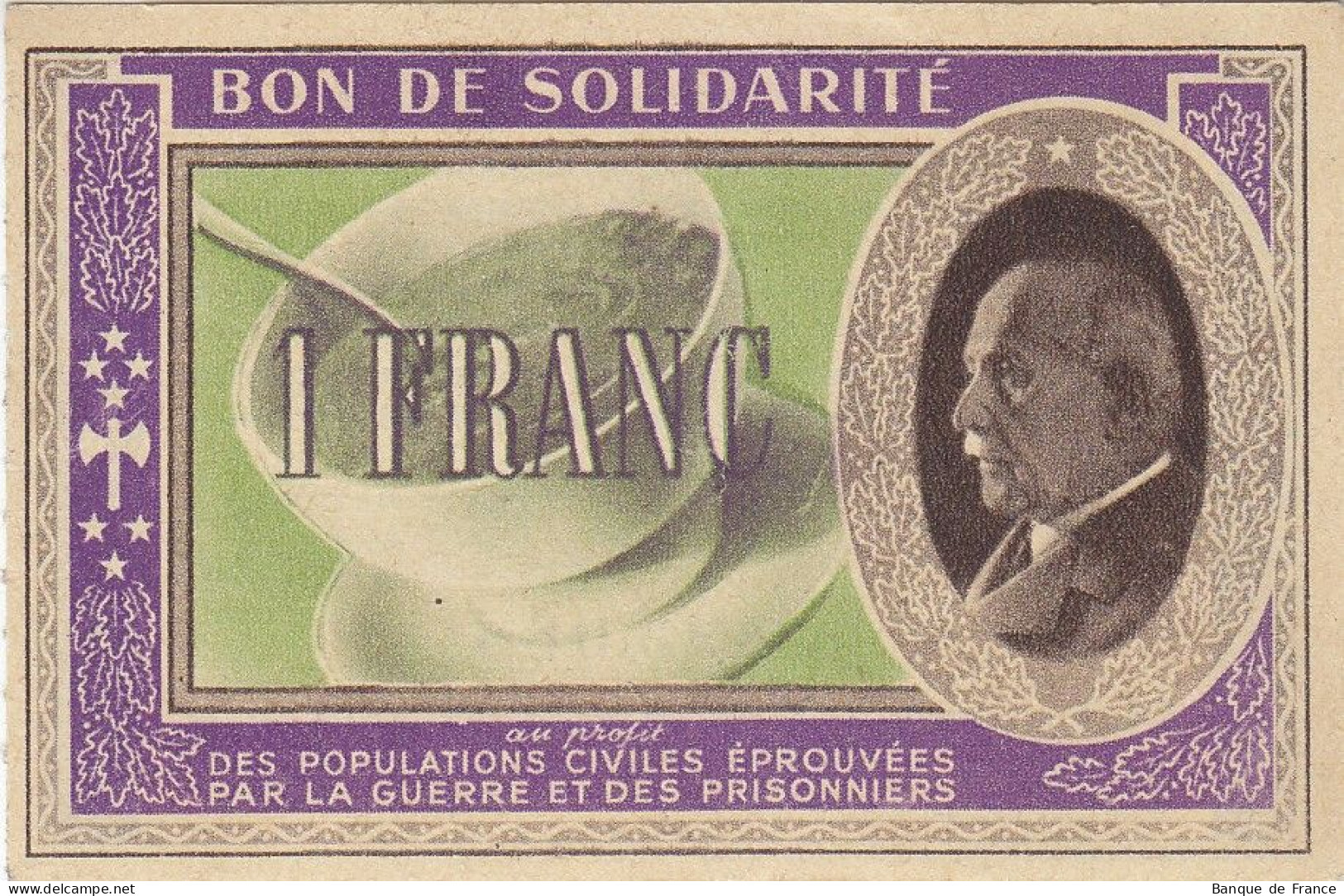 Bon De Solidarité France 1 Franc - Pétain 1941 / 1942 KL.02 Série P - Bons & Nécessité