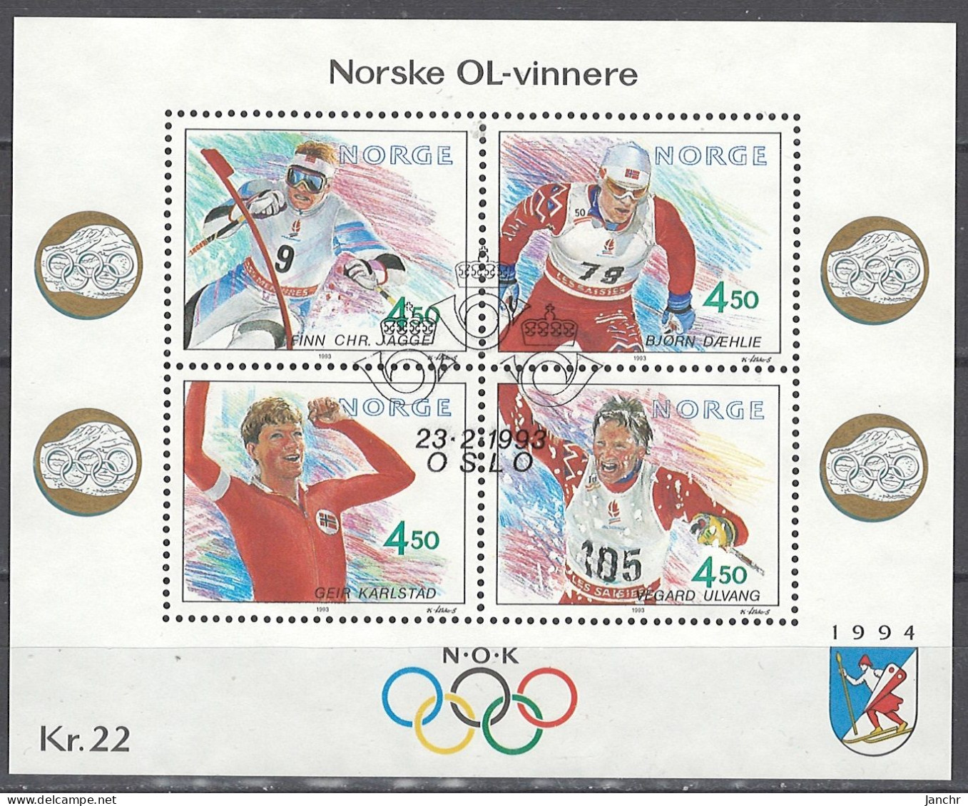 Norwegen Norway 1993. Mi. Block 19, Used O - Hojas Bloque