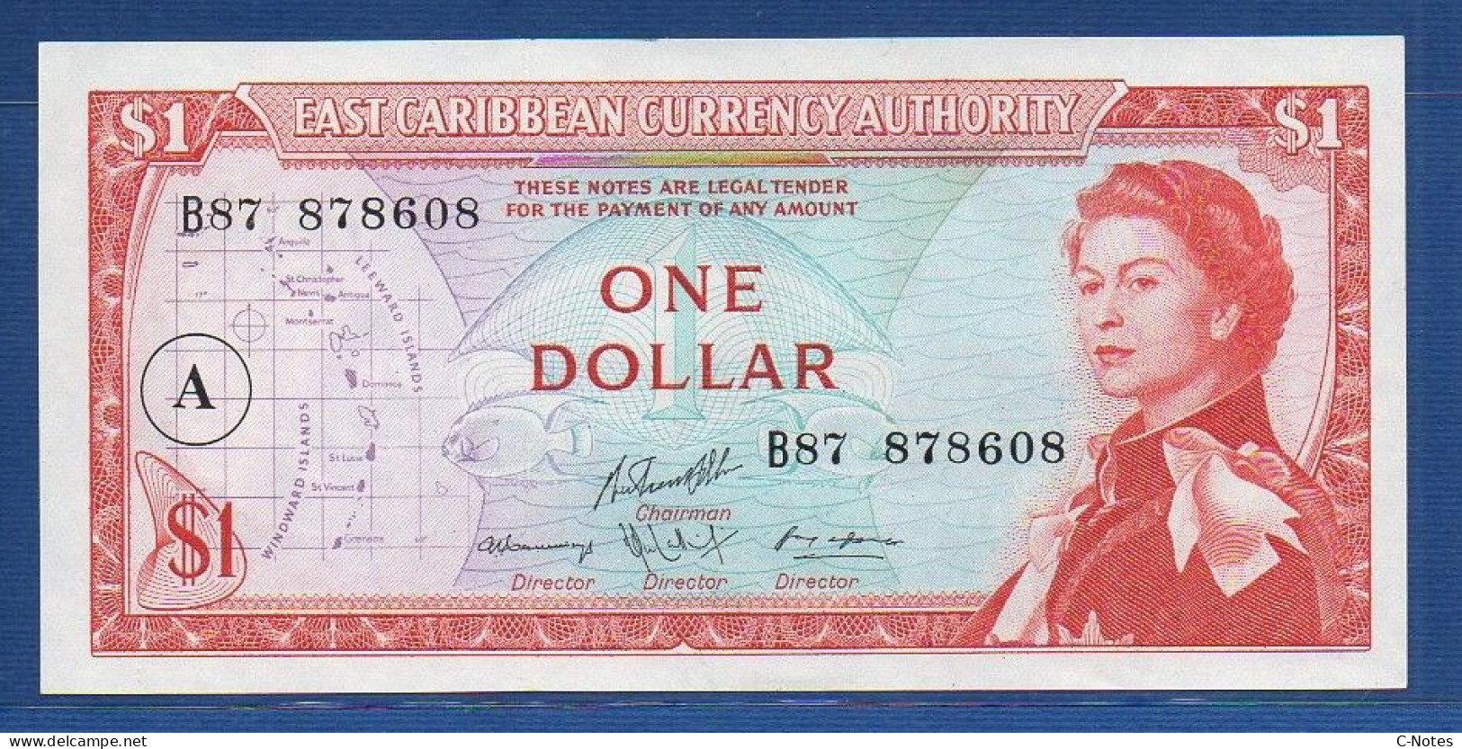 EAST CARIBBEAN STATES - Antigua - P.13h – 1 Dollar ND (1965) UNC-, S/n B87 878608 - Ostkaribik