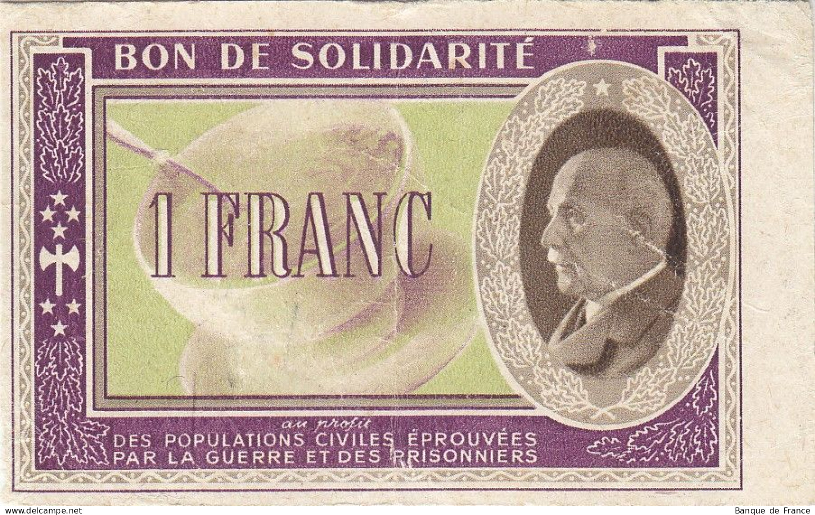 Bon De Solidarité France 1 Franc - Pétain 1941 / 1942 KL.02 Série C - Bonds & Basic Needs