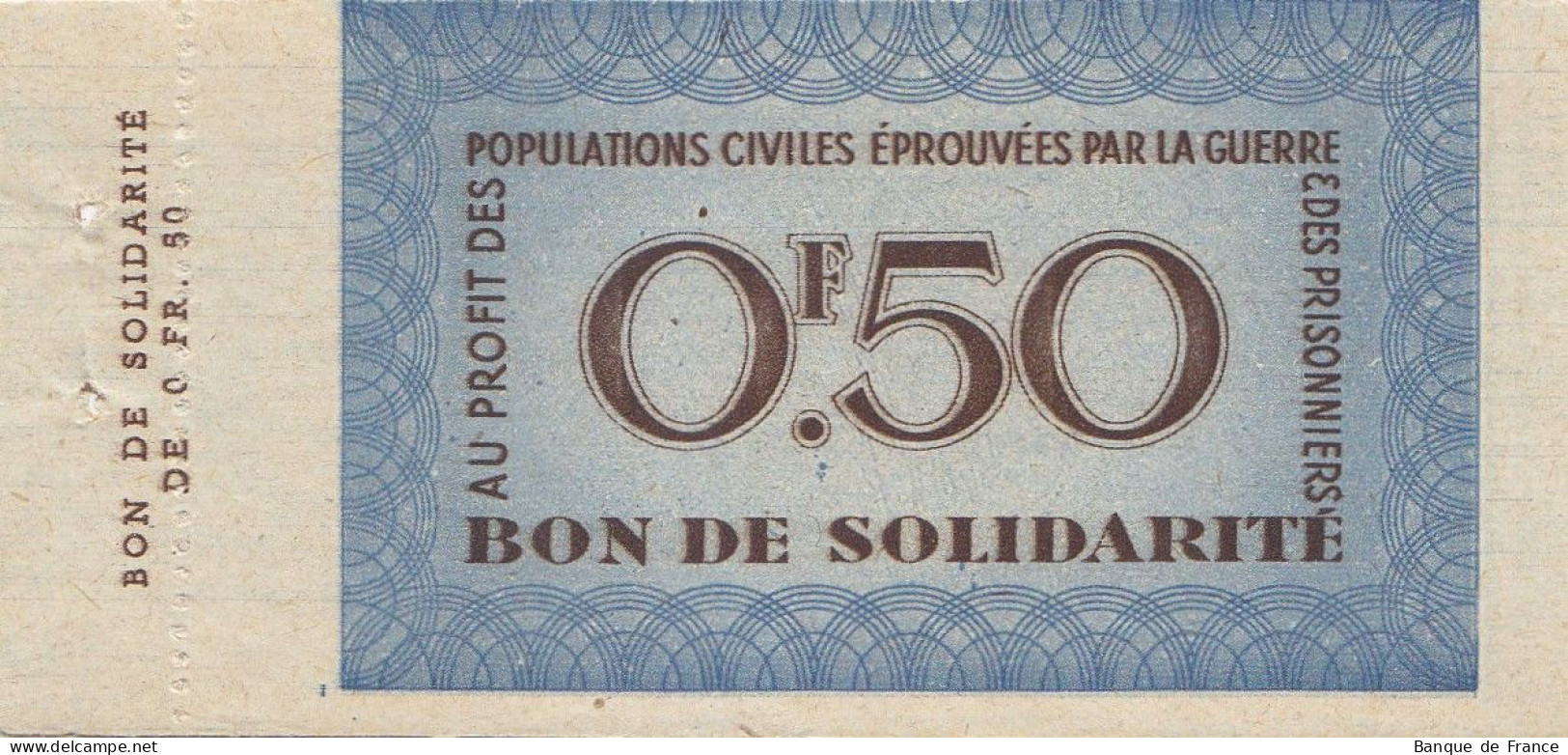 Bon De Solidarité France 0.50 Franc - Pétain 1941 / 1942 KL.01 Avec Souche - Bons & Nécessité