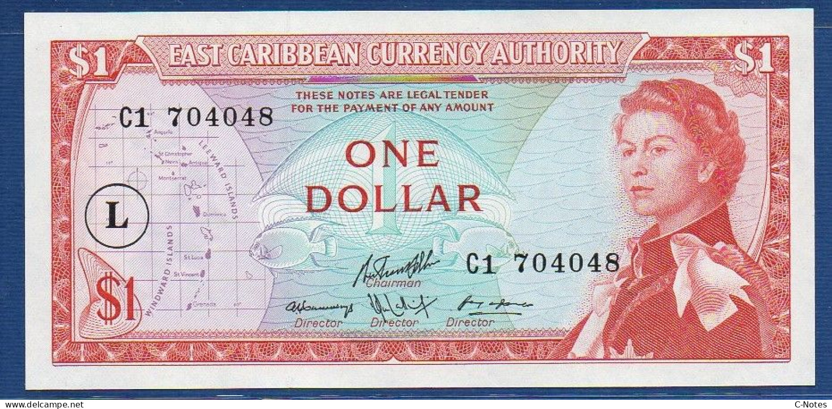 EAST CARIBBEAN STATES - St. Lucia - P.13l – 1 Dollar ND (1965) UNC, S/n C1 704048 - Oostelijke Caraïben