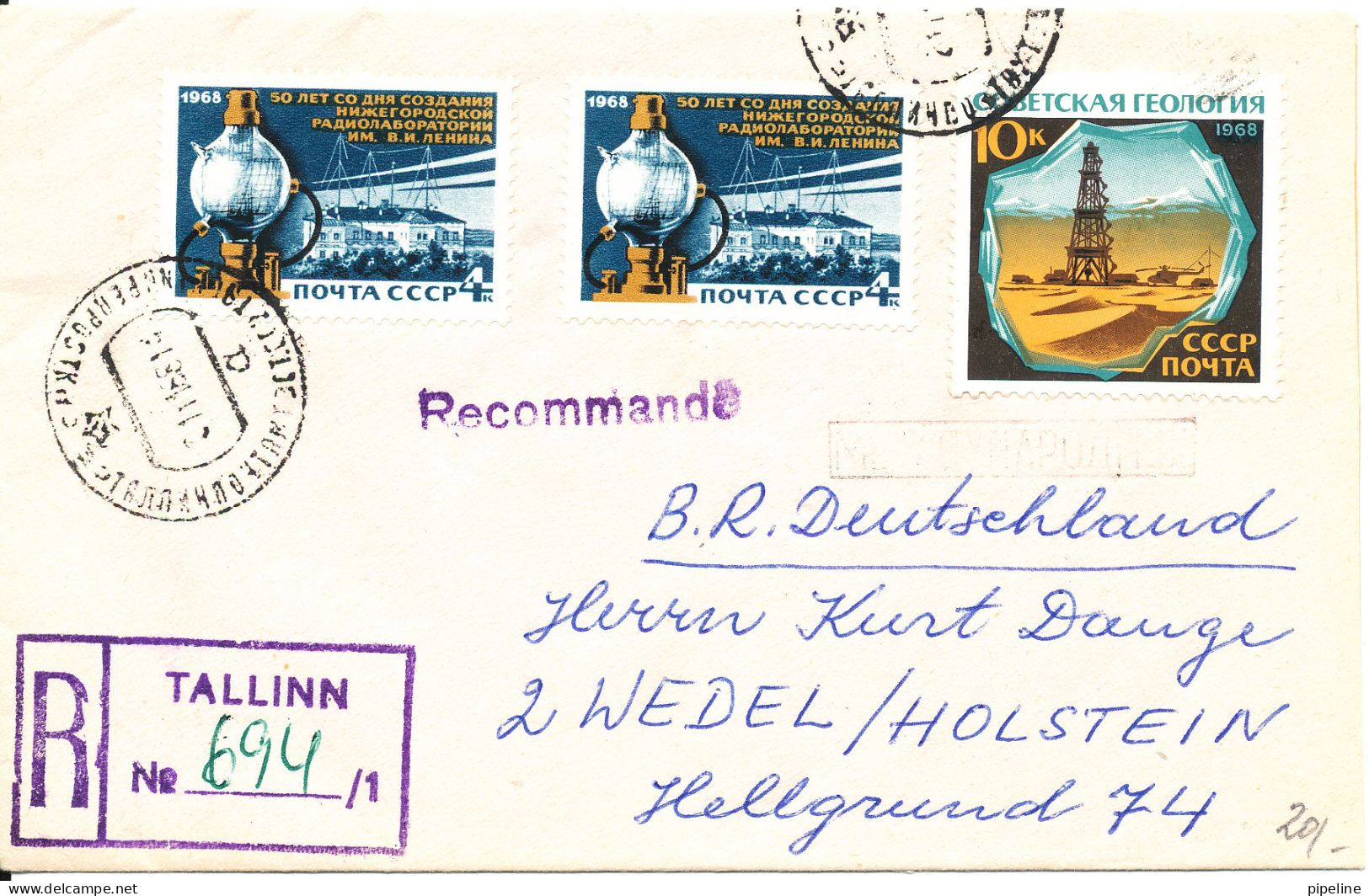 USSR (Estonia) Registered Cover Sent To Denmark Tallin 1968 Topic Stamps - Brieven En Documenten