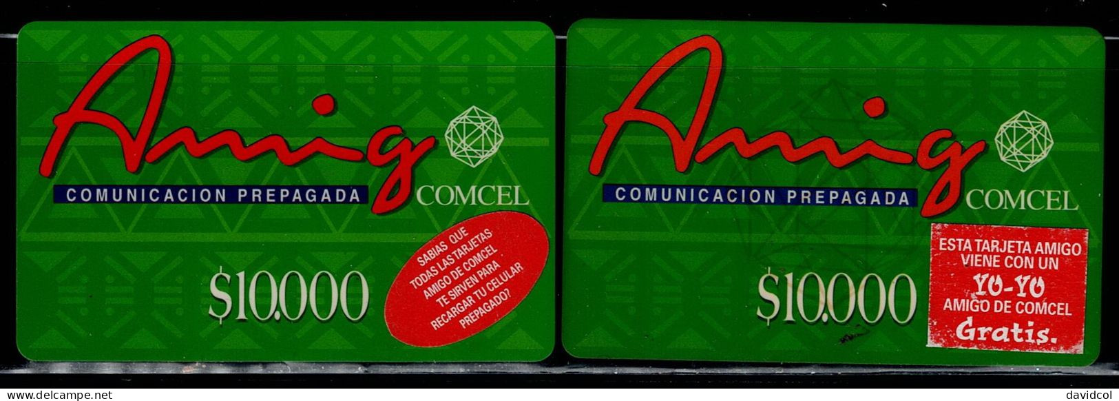 TT99-COLOMBIA PREPAID CARDS - 2001 - USED - AMIGO - $ 10.000- 2 DIFFERENT - Colombia