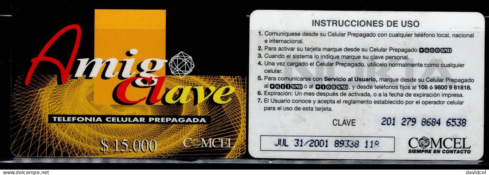 TT100-COLOMBIA PREPAID CARDS - 2001 - USED - AMIGO - $ 15.000- 2 DIFFERENT - Colombie