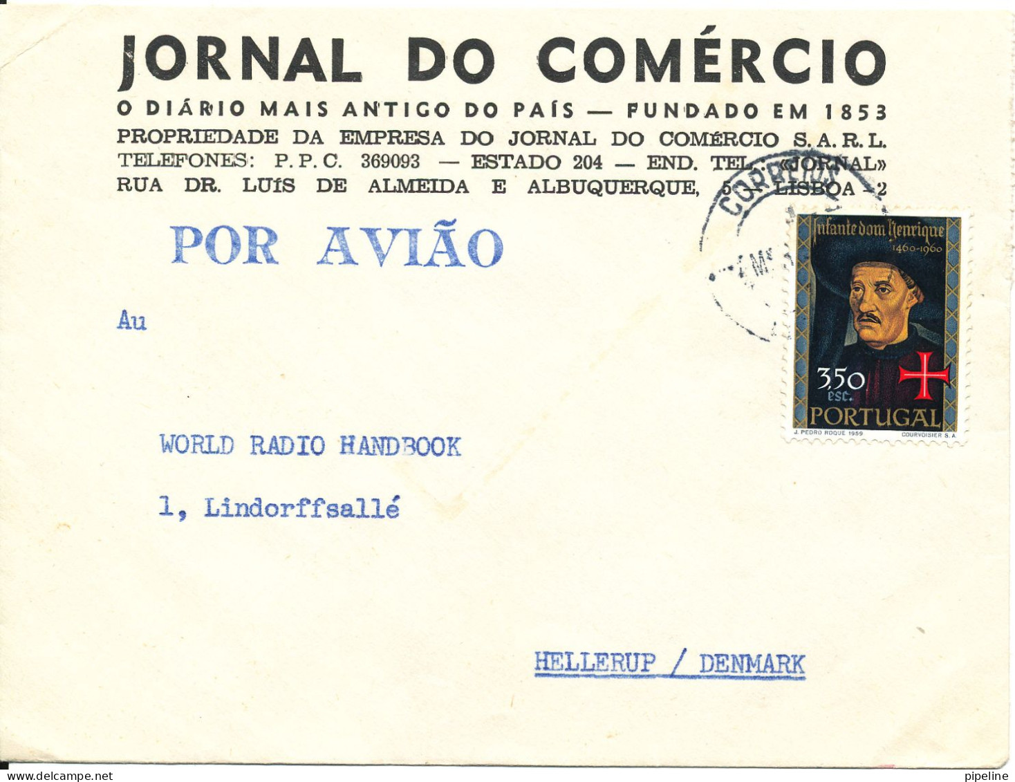 Portugal Cover Sent Air Mail To Denmark 1961 ?? Single Franked - Lettres & Documents