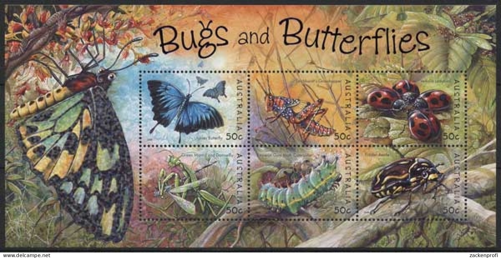 Australien 2003 Insekten Schmetterling Heuschrecke Block 50 Postfrisch (C24149) - Blocks & Sheetlets