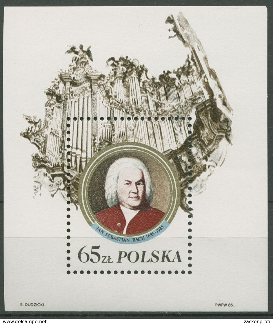 Polen 1985 300. Geburtstag Johann Sebastian Bach Block 97 I. Postfrisch (C93338) - Blocs & Feuillets