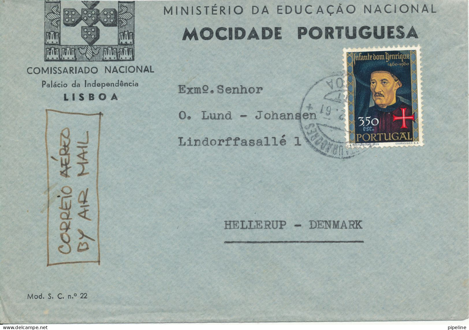 Portugal Cover Sent Air Mail To Denmark 1961 Single Franked - Storia Postale