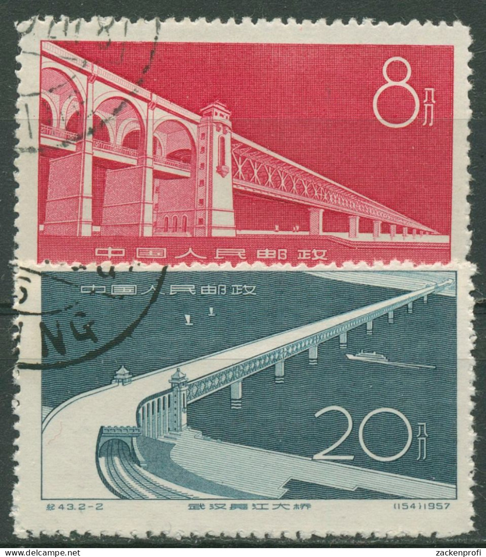 China 1957 Bau Der Yangtse-Brücke In Wuhan 347/48 Gestempelt - Gebruikt