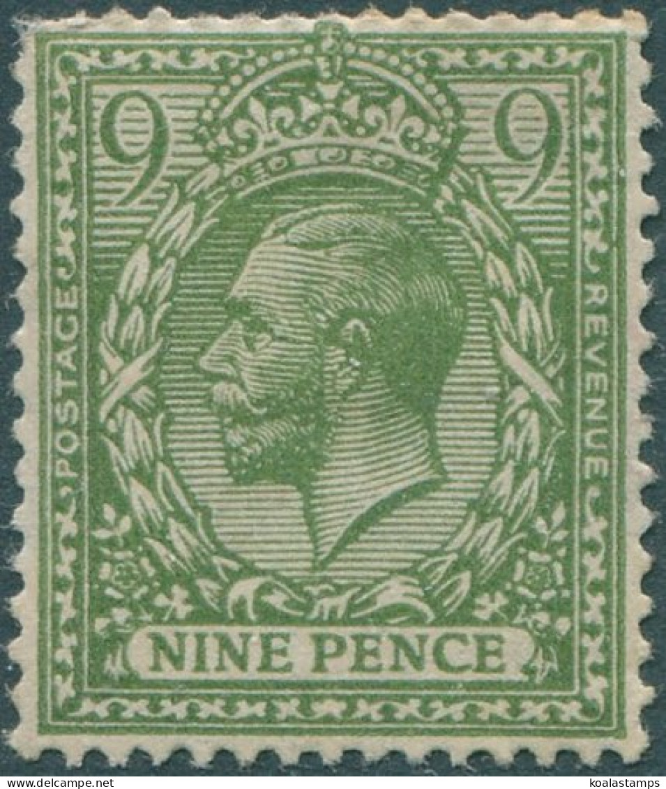 Great Britain 1912 SG393a 9d Olive-green KGV MLH (amd) - Unclassified