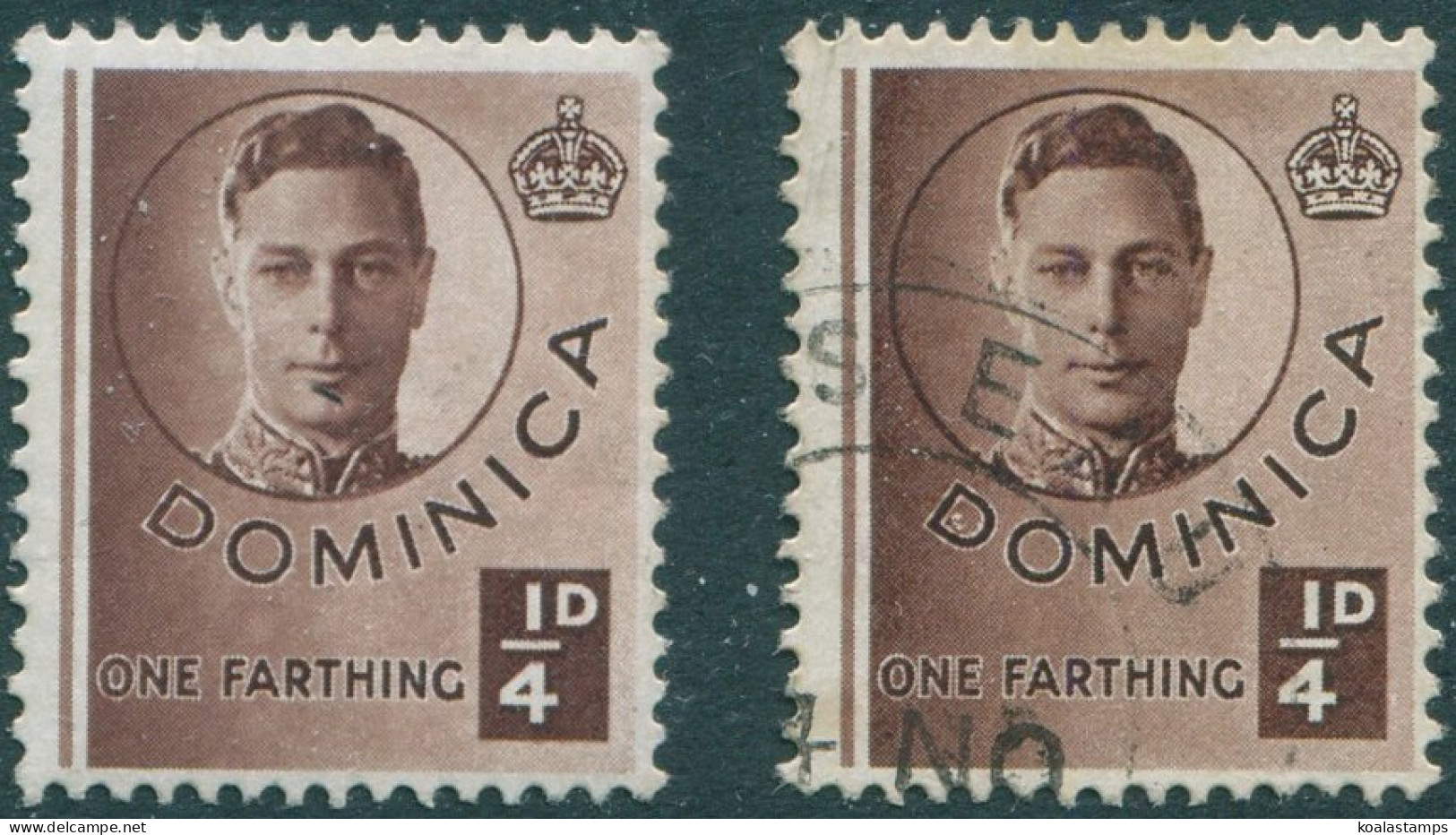 Dominica 1940 SG109 ¼c Brown KGVI MNG And FU (amd) - Dominica (1978-...)