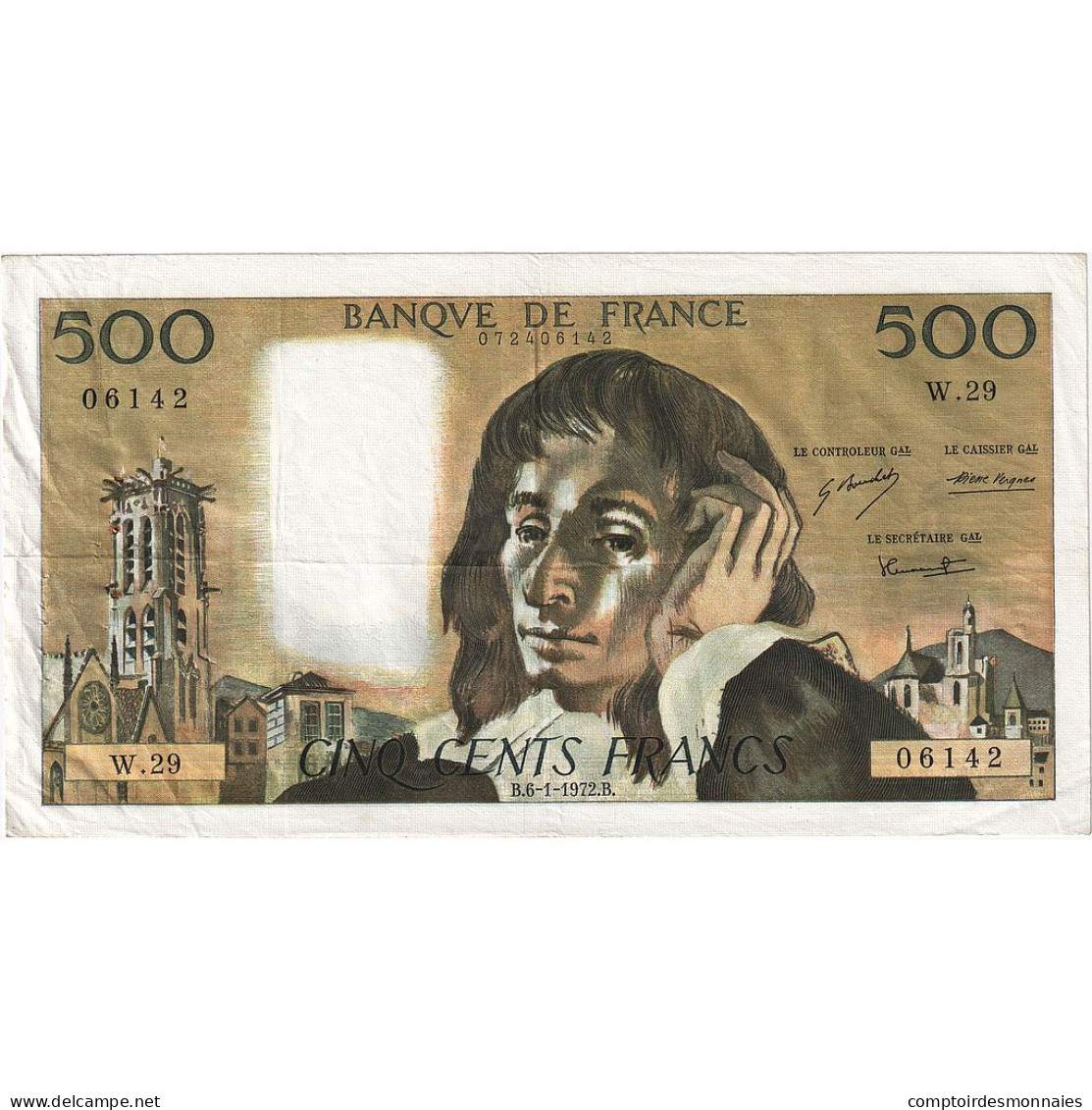 France, 500 Francs, Pascal, 1972, W.29, TTB, Fayette:71.8, KM:156b - 500 F 1968-1993 ''Pascal''