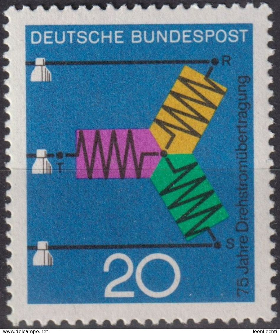 1966 Deutschland > BRD, ** Mi:DE 521, Sn:DE 965, Yt:DE 378, Drehstromleitung - Fabrieken En Industrieën