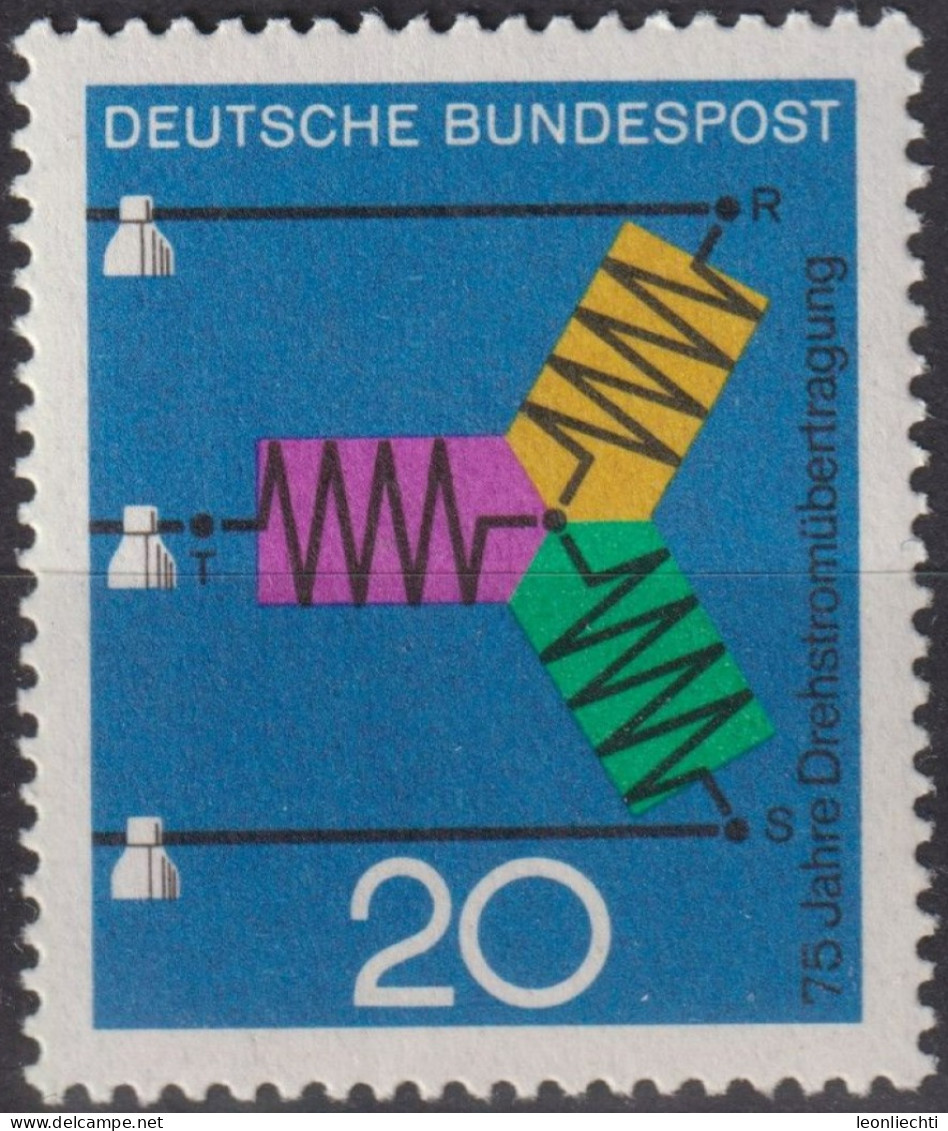 1966 Deutschland > BRD, ** Mi:DE 521, Sn:DE 965, Yt:DE 378, Drehstromleitung - Fabbriche E Imprese