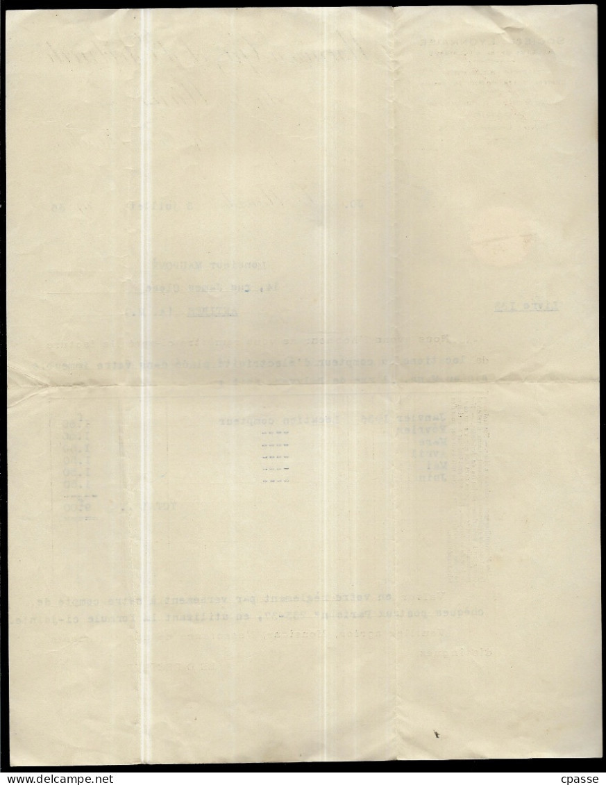 1936, Facture 72 LE MANS Rue Des Planches - Usines à GAZ Et D'ELECTRICITE "Société Lyonnaise Des Eaux Et De L'Eclairage" - Elektriciteit En Gas