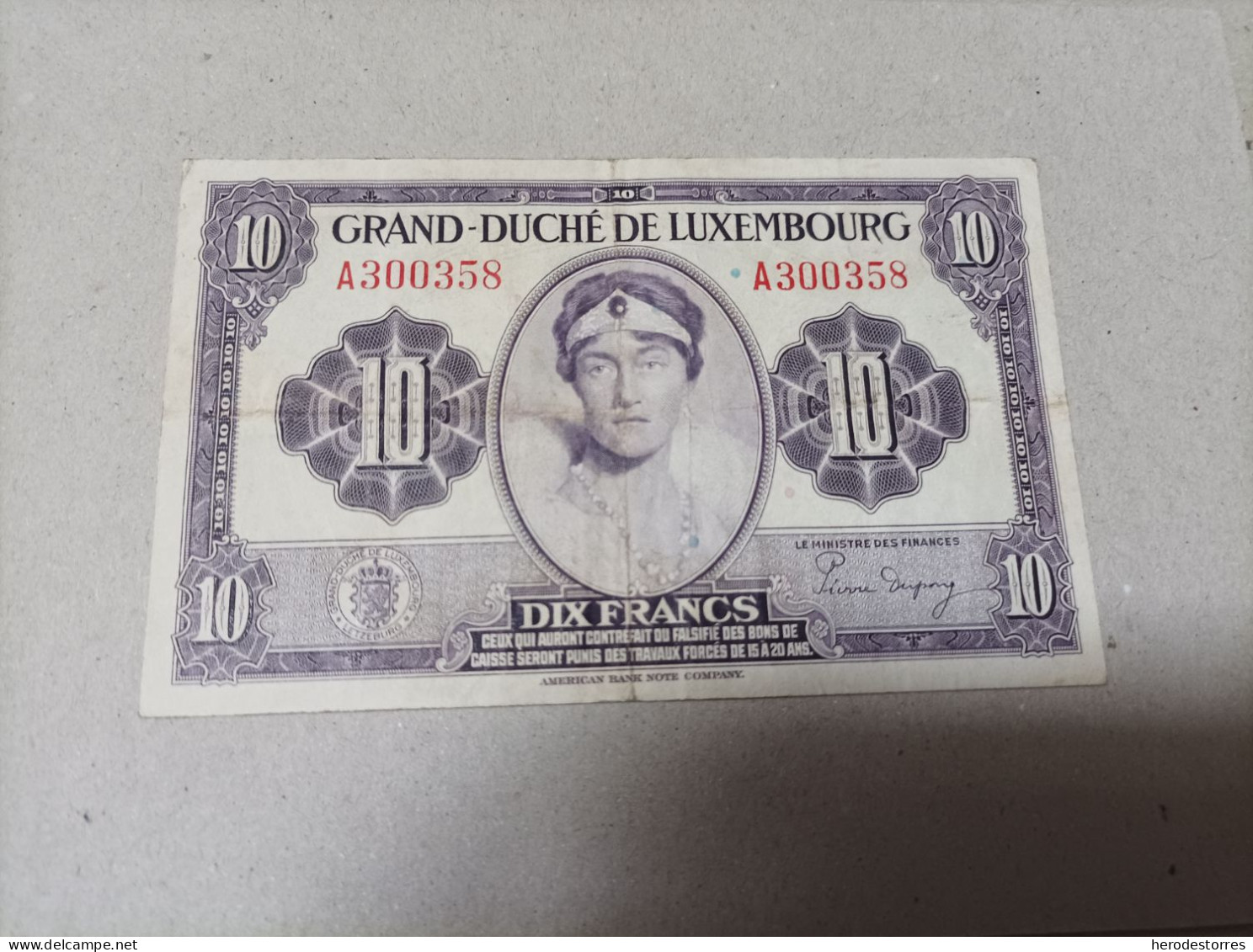 Billete Luxemburgo 10 Francs, Año 1944 - Luxemburgo