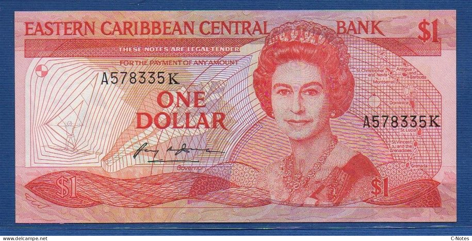 EAST CARIBBEAN STATES - St. Kitts - P.17k – 1 Dollar ND (1985 - 1988) UNC, S/n A578335K - East Carribeans