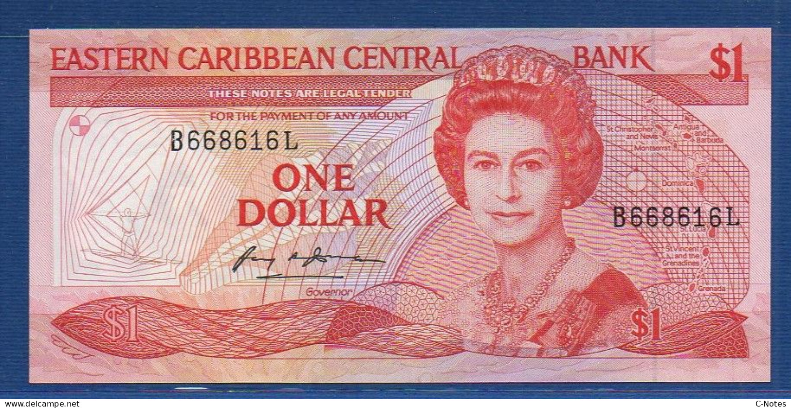 EAST CARIBBEAN STATES - St. Lucia - P.17l – 1 Dollar ND (1985 - 1988) UNC, S/n B668616L - Caraïbes Orientales