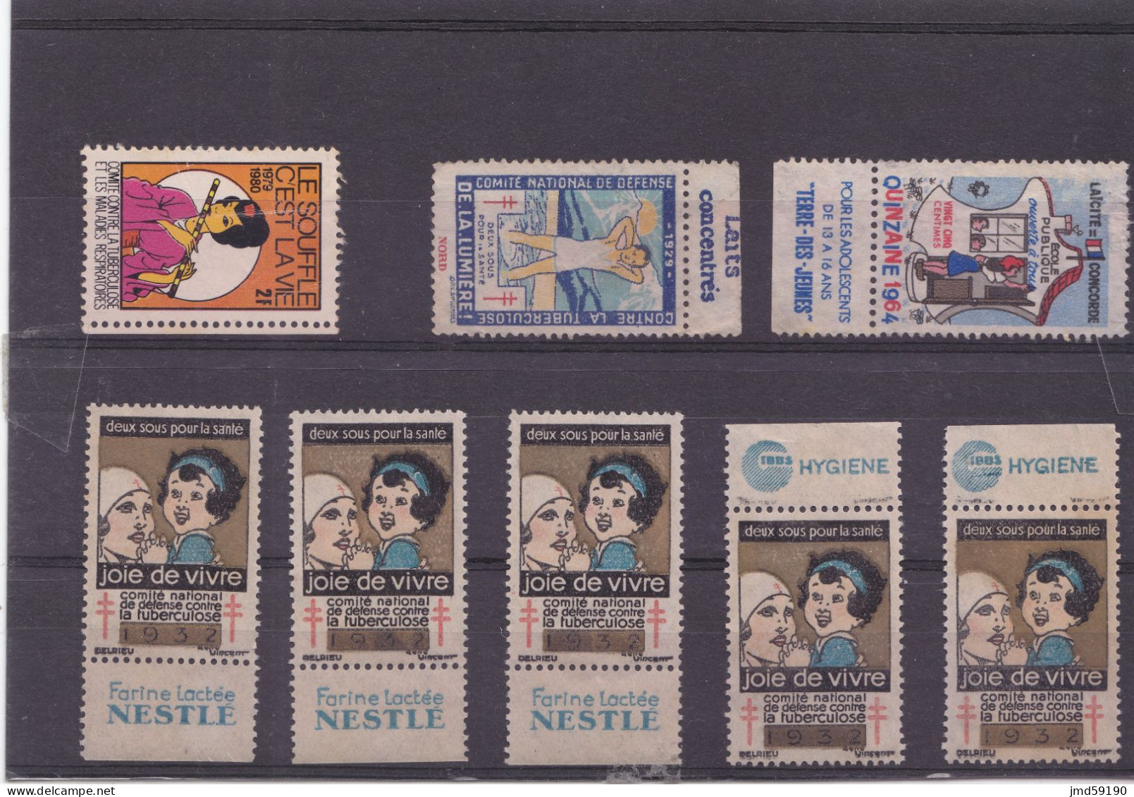 Lot 8 Timbres**/* Tuberculose Neufs Sans Gomme 1929, 1932, 1964, 1980 Dont 7 Avec Bande Publicitaire - Antituberculeux