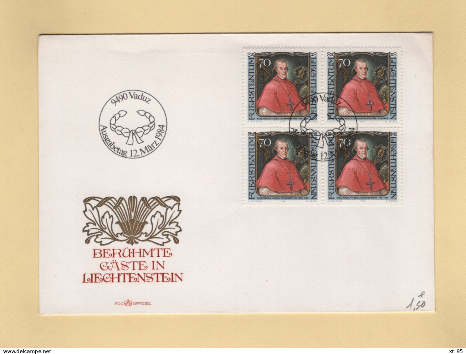 Liechtenstein - 1984 - N°781 - FDC - Karl Rudolf Von Buol Schavenstein - Lettres & Documents