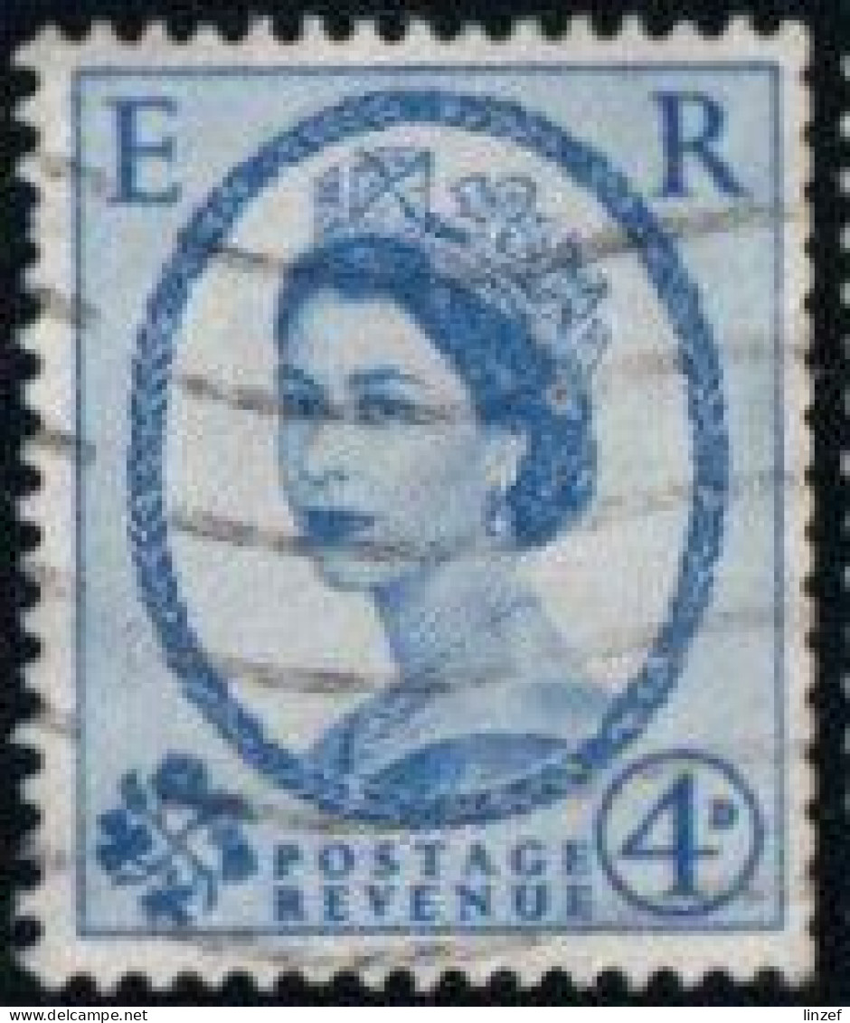 GB 1958 Yv. N°332Aa - 4p Bleu Filigrane Couché - Oblitéré - Used Stamps