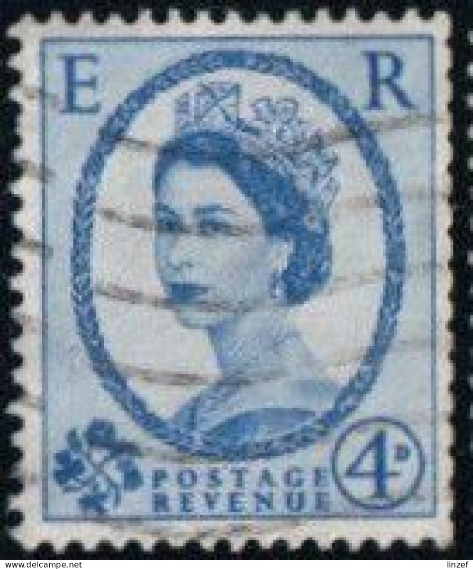 GB 1958 Yv. N°332Aa - 4p Bleu Filigrane Couché - Oblitéré - Oblitérés