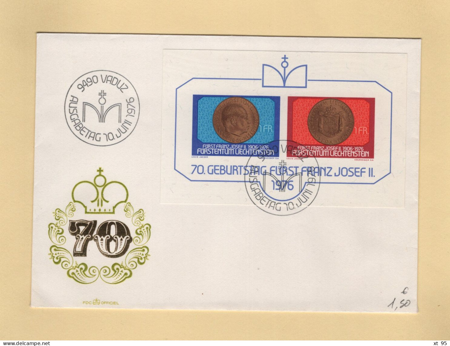 Liechtenstein - 1976 - BF N°13 - FDC - Prince Francois Joseph II - Storia Postale