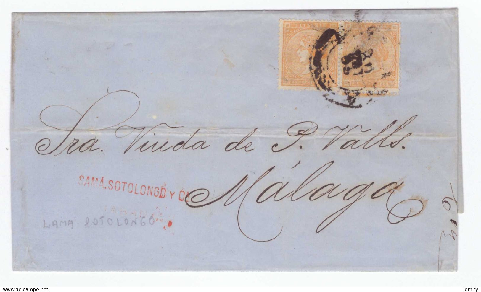 Lettre Cuba 1869 Paire Attachée  De Sama Sotolongo à Malaga - Cuba (1874-1898)