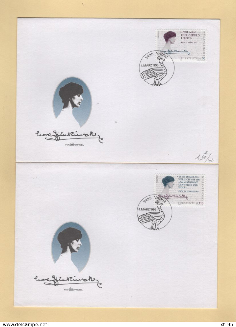 Liechtenstein - 1996 - N°1065 + 1066 - FDC - Europa - Femmes Celebres - Lettres & Documents