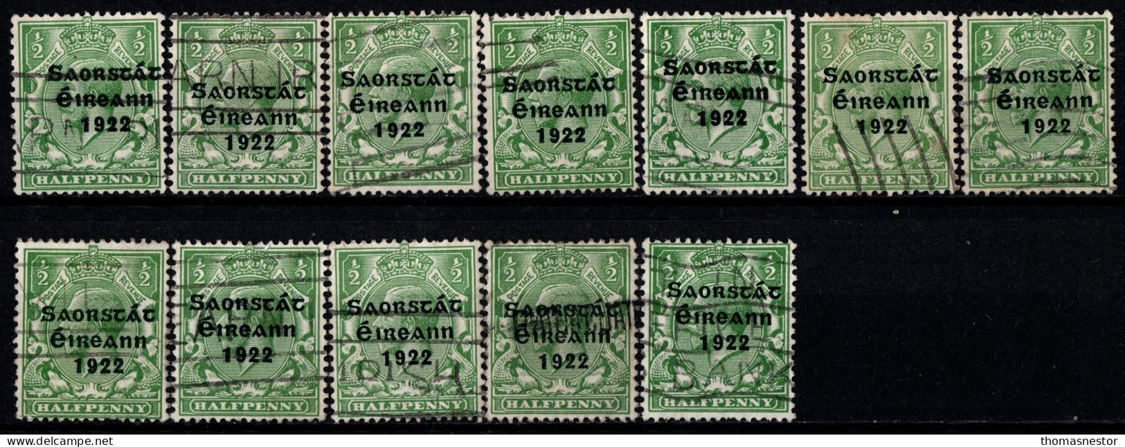 1922-1923 Dec - Jan Thom Saorstát Black Or Red Ink, With Fiscal Cancellation, Parcel And Commercial Cancel 47 In Total - Gebruikt