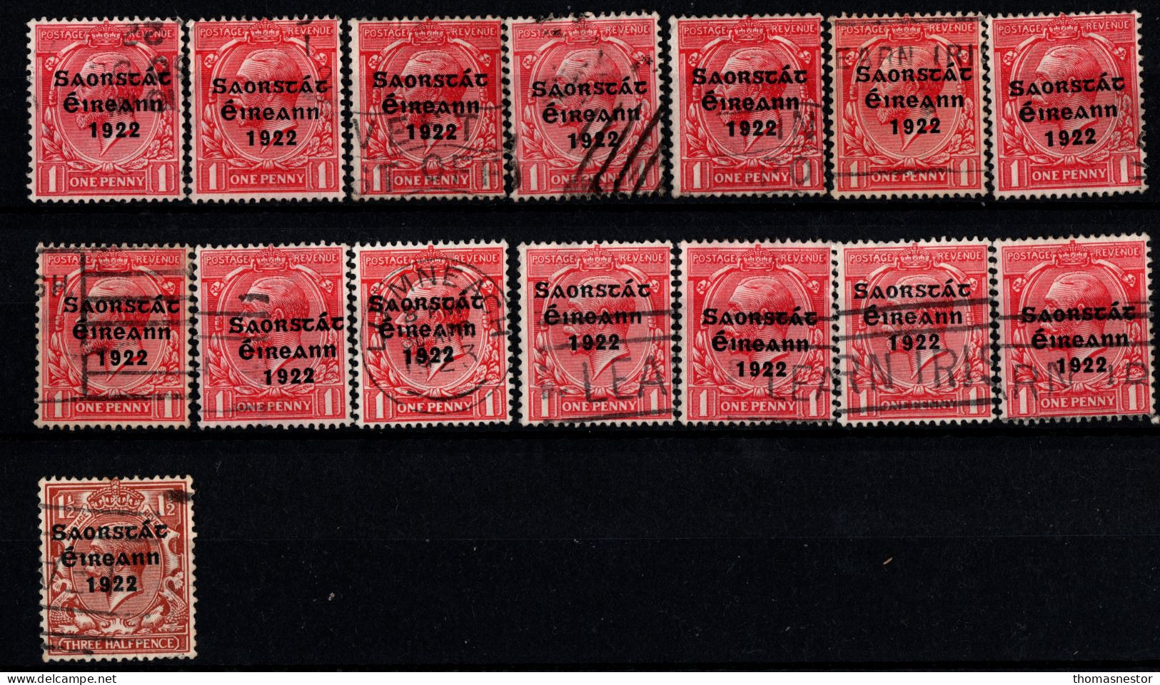 1922-1923 Dec - Jan Thom Saorstát Black Or Red Ink, With Fiscal Cancellation, Parcel And Commercial Cancel 47 In Total - Gebraucht