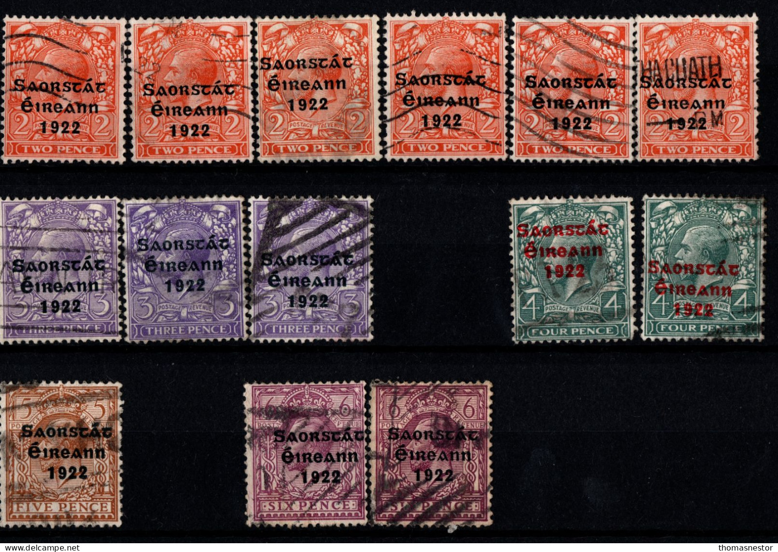 1922-1923 Dec - Jan Thom Saorstát Black Or Red Ink, With Fiscal Cancellation, Parcel And Commercial Cancel 47 In Total - Gebraucht