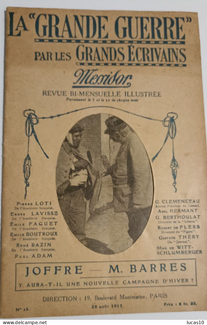 La "Grande Guerre" Par Les Grands Ecrivains. Messidor, Almanach 1915 --Joffre ---M. Barbes - Weltkrieg 1914-18