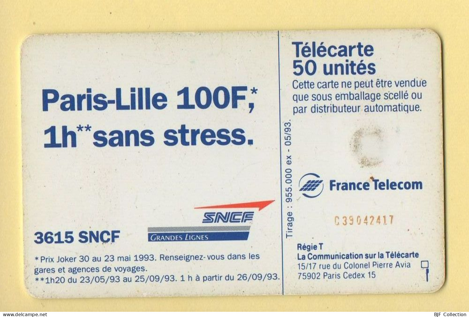 Télécarte 1993 : TGV NORD EUROPE / 50 Unités / Numéro C39042417 / 05-93 (voir Puce Et Numéro Au Dos) - 1993
