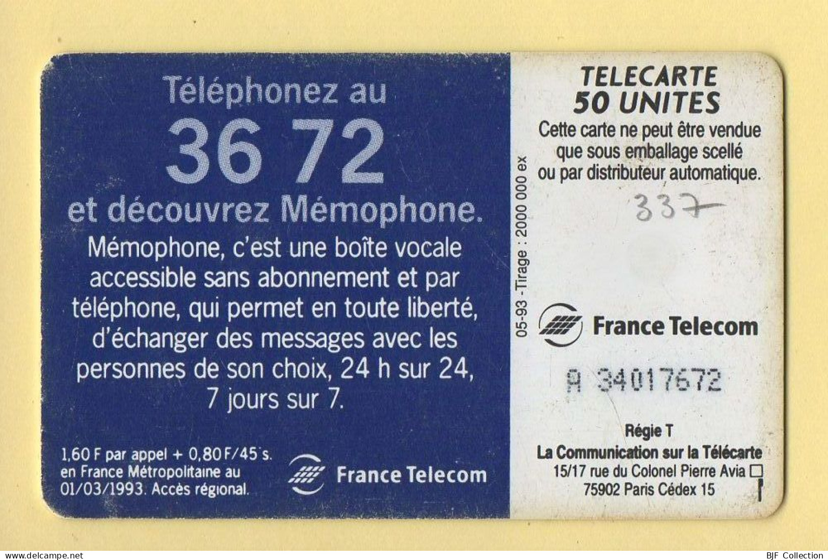 Télécarte 1993 : MEMOPHONE 3672 PATCHWORK / 50 Unités / Numéro A 34017672 / 05-93 (voir Puce Et Numéro Au Dos) - 1993