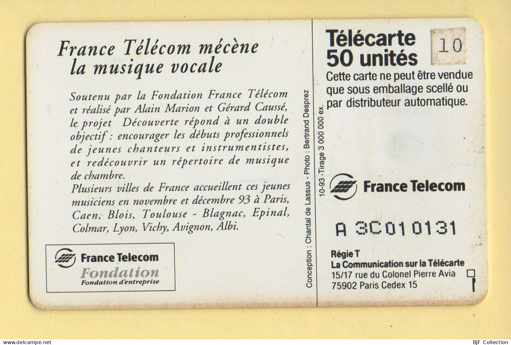 Télécarte 1993 : CONCERT DECOUVERTE / 50 Unités / Numéro A 3C010131 / 10-93 (voir Puce Et Numéro Au Dos) - 1993
