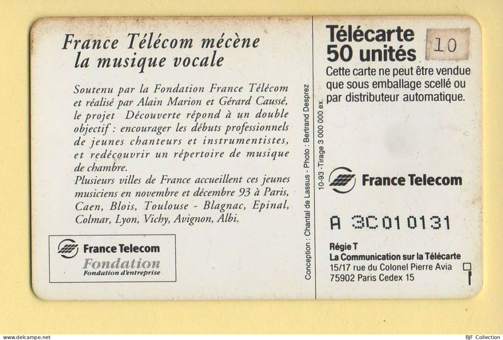 Télécarte 1993 : CONCERT DECOUVERTE / 50 Unités / Numéro A 3C010131 / 10-93 (voir Puce Et Numéro Au Dos) - 1993