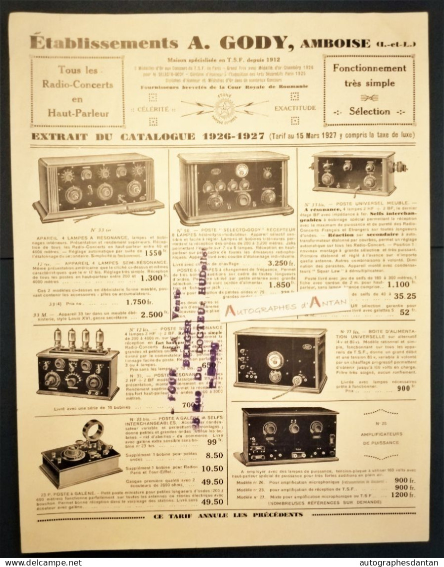 ● AMBOISE Ets A. GODY - Publicité Postes TSF - Extrait Catalogue 1926 1927 - Fournisseur Cour Royale De Roumanie - Pubblicitari