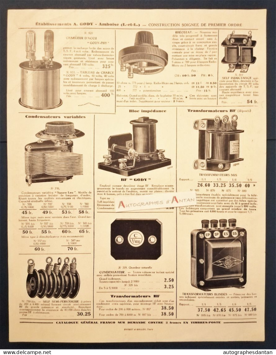 ● AMBOISE Ets A. GODY - Publicité Postes TSF - Extrait Catalogue 1926 1927 - Fournisseur Cour Royale De Roumanie - Pubblicitari