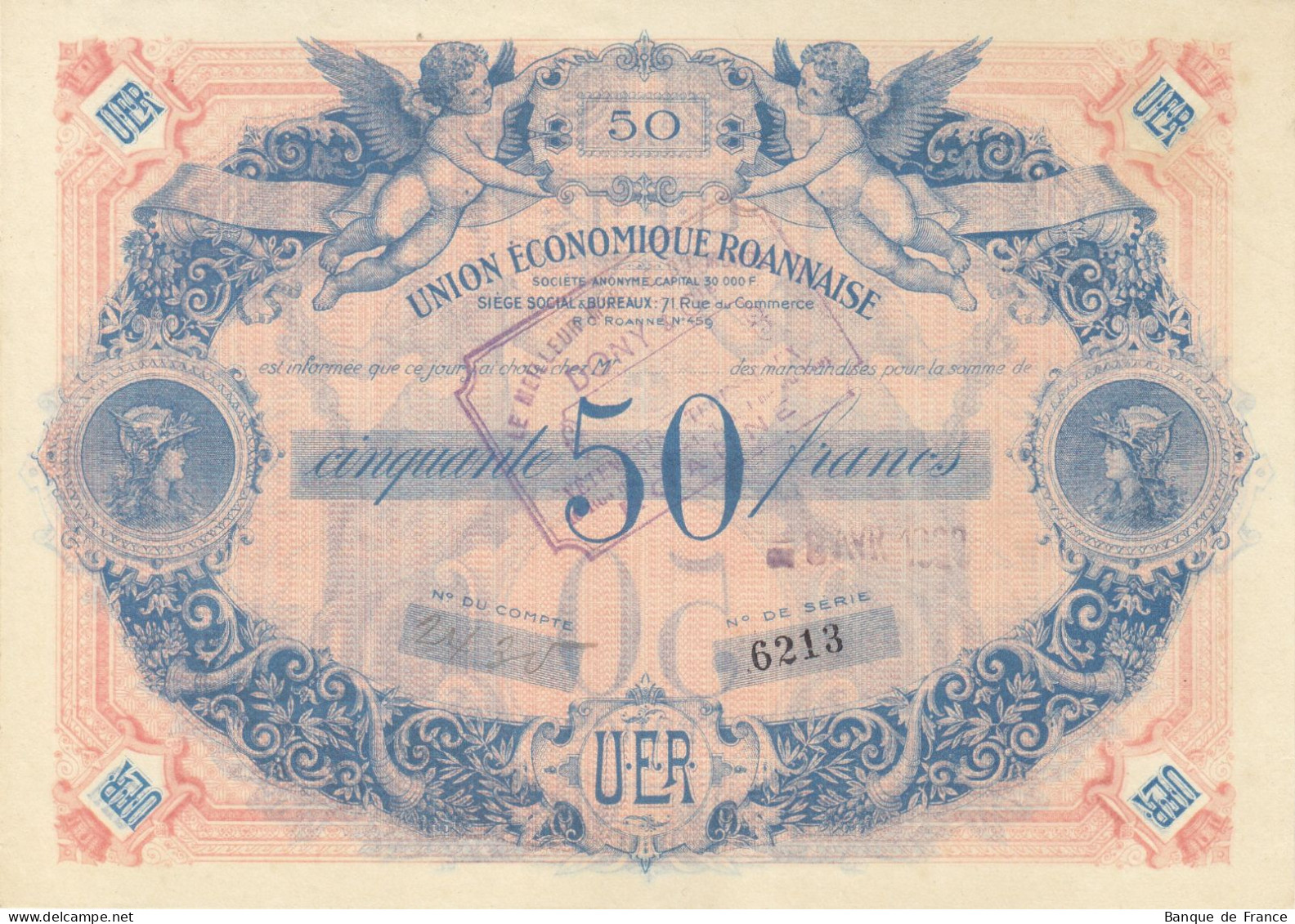 50 F Union économique Roannaise 1929 Type C NEUF - Bonds & Basic Needs