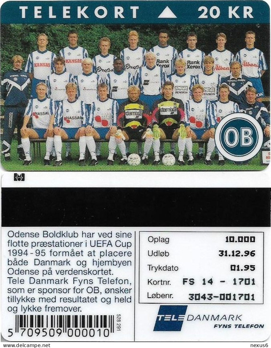 Denmark - Fyns - OB Football Team - TDFS014 - 01.1995, 10.000ex, 20kr, Used - Dinamarca