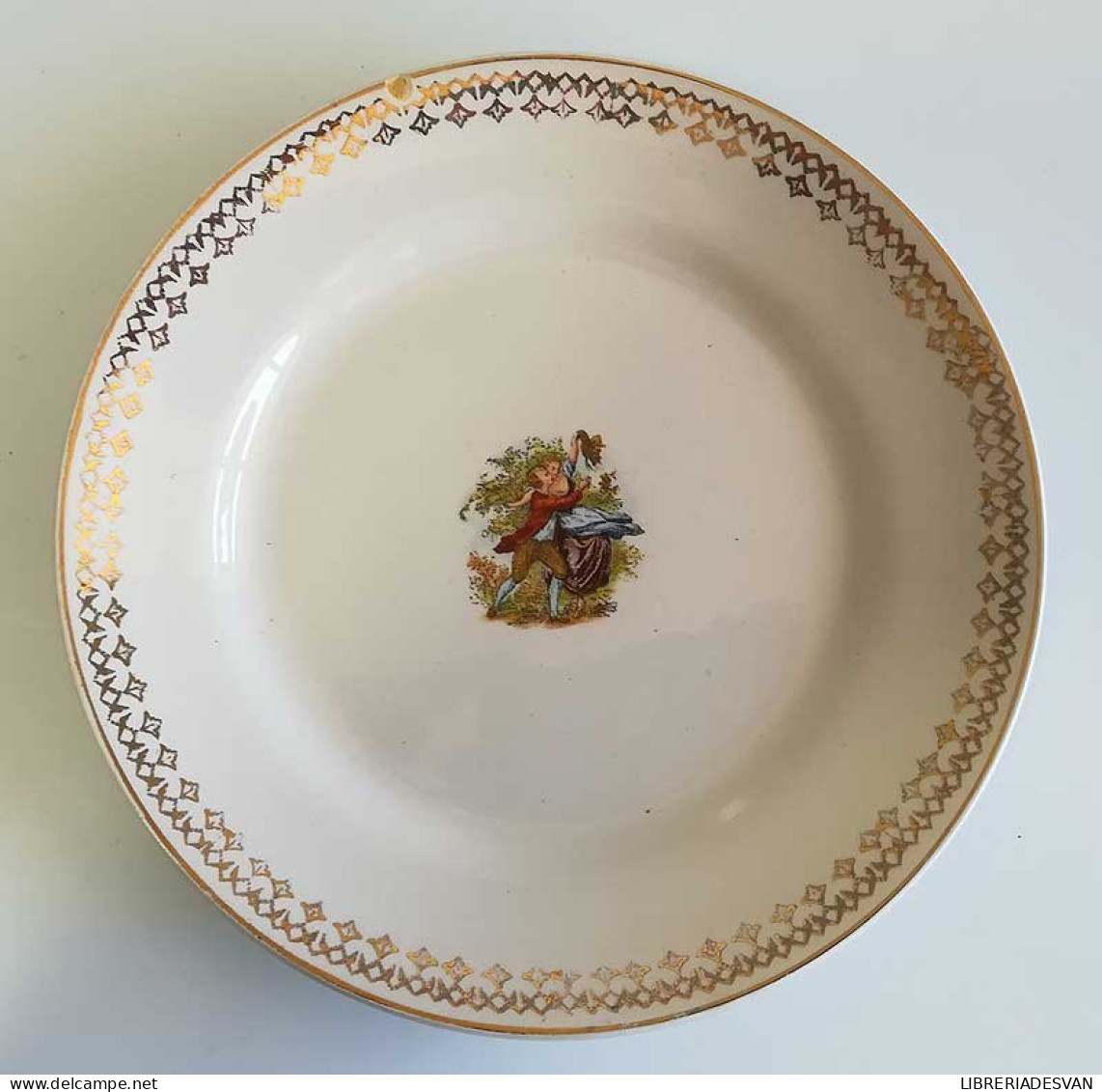 Antiguo Plato De Postre De Porcelana China Opaca De La Ibero Tanagra De Santander - Otros & Sin Clasificación