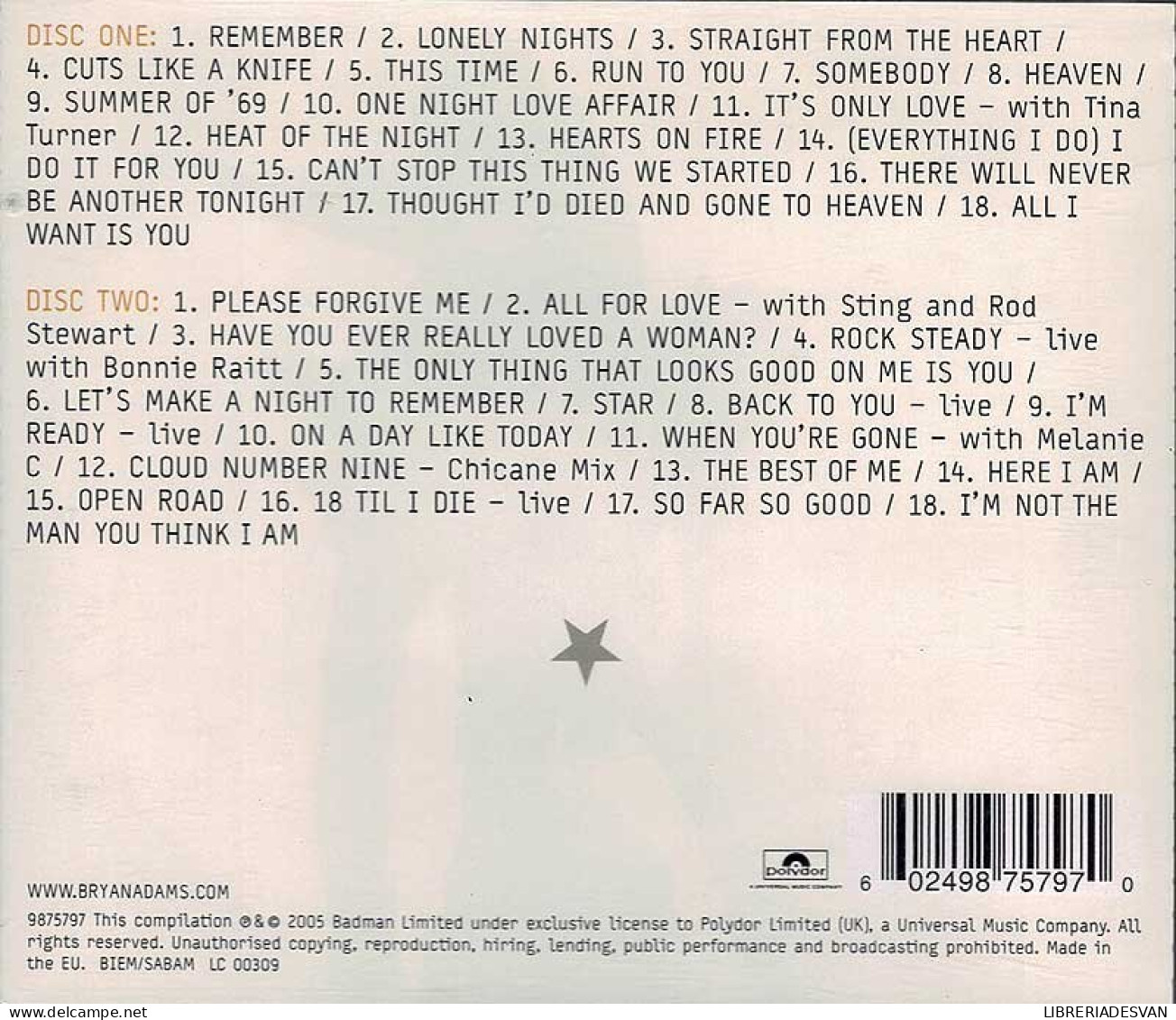 Bryan Adams - Anthology. 2 X CD. CD - Rock