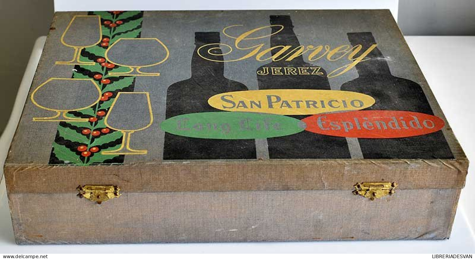 Caja De Madera Forrada En Tela Vinos Garvey Jerez Vacía - Boîtes/Coffrets