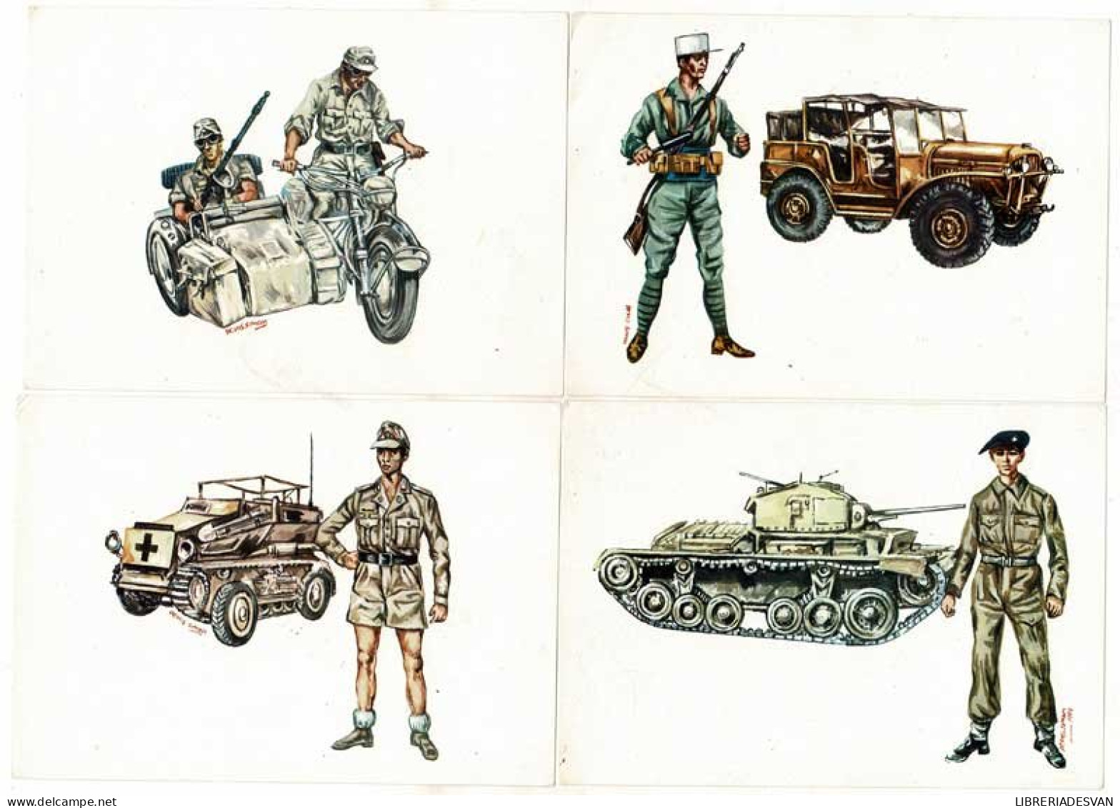 Colección De 9 Láminas Tamaño Postal Uniformes Militares. Ferni 1974-1975 - Andere & Zonder Classificatie