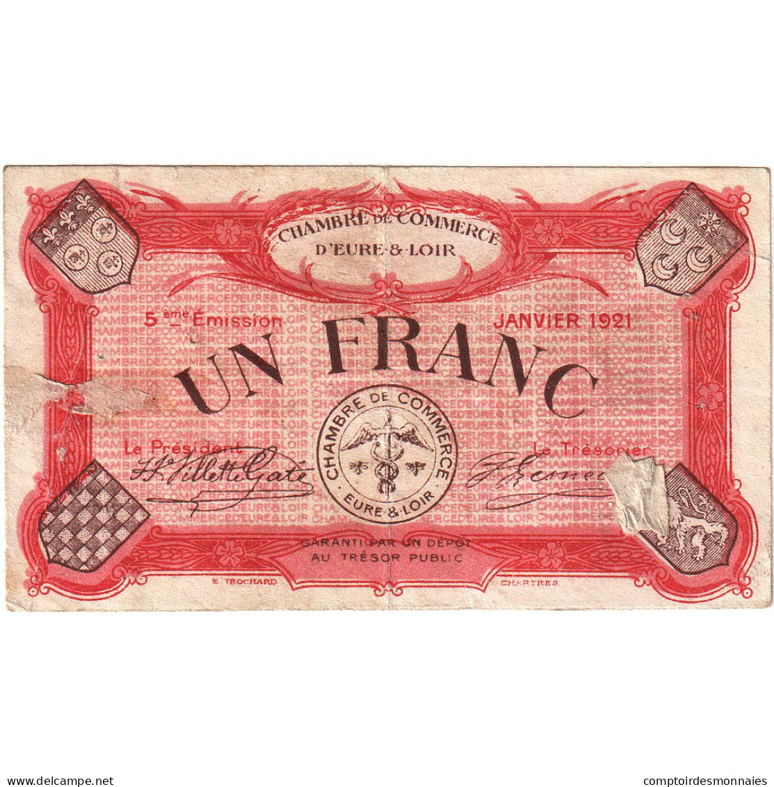 France, Chartres, 1 Franc, 1921, TTB, Pirot:45-13 - Cámara De Comercio