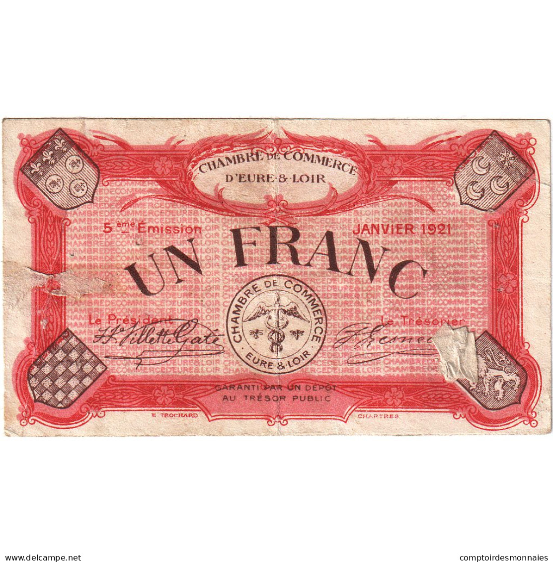 France, Chartres, 1 Franc, 1921, TTB, Pirot:45-13 - Camera Di Commercio
