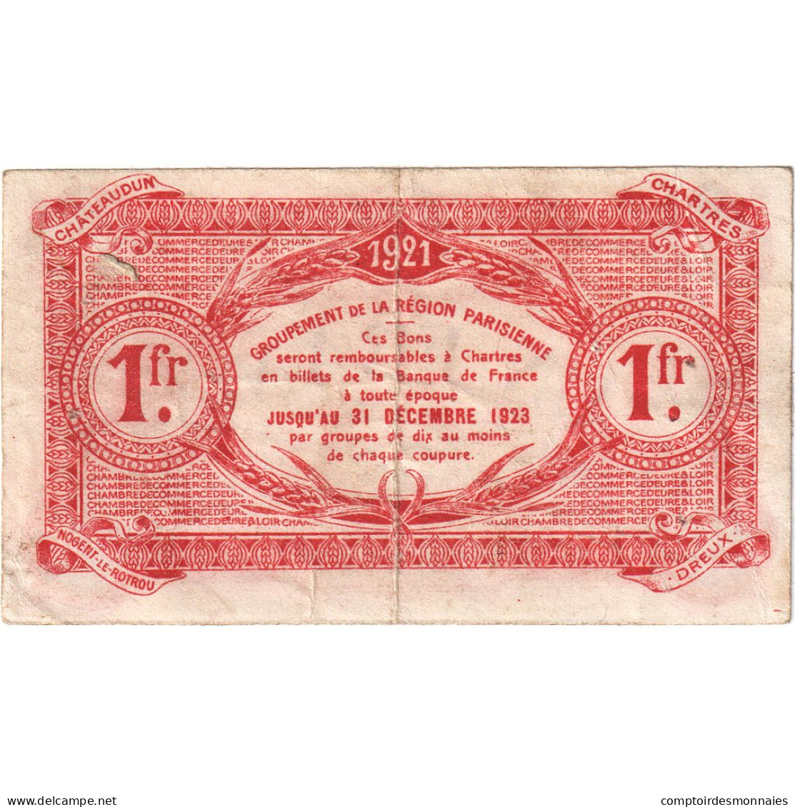 France, Chartres, 1 Franc, 1921, TTB, Pirot:45-13 - Cámara De Comercio